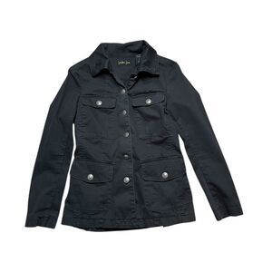 LONDON JEAN Black Button Down Moto Style Jacket Size 6